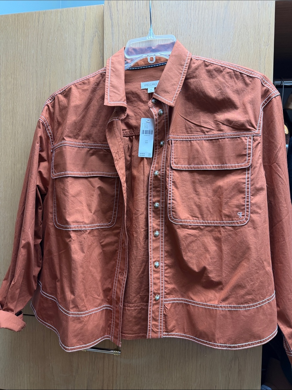 Anthropologie Rust Orange Utility Jacket with Contrast Stitching